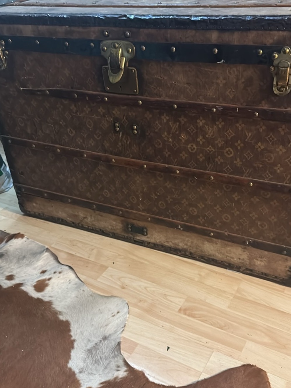 Vintage 1930 Brown Monogram Storage Trunk - Decorative Home Chest